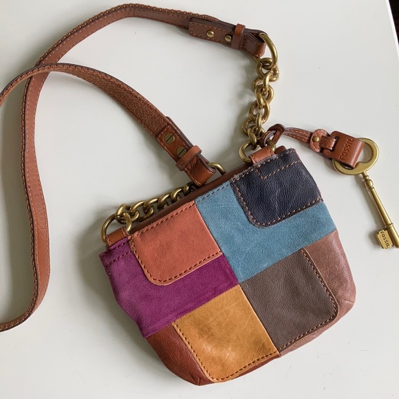 NWOT Fossil Leather & Suede Multi Patchwork Purse - Picture 3 of 7